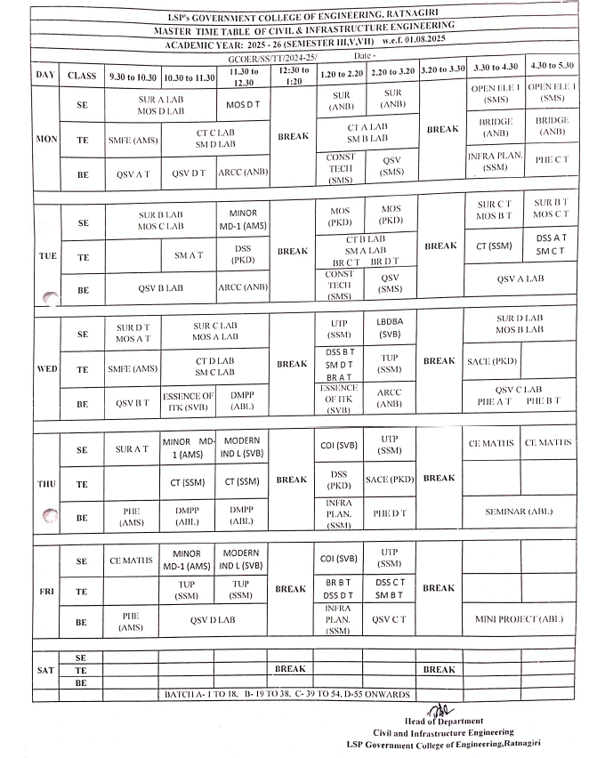 time table